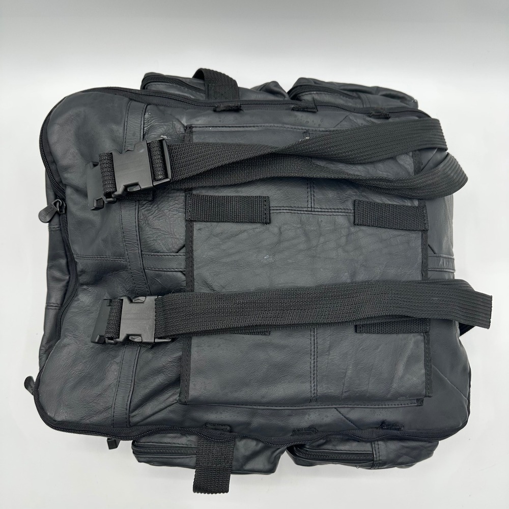 Carroll Black Leather Multi-Pocket Backpack Utility Travel Rucksack Bag - Picture 4 of 15